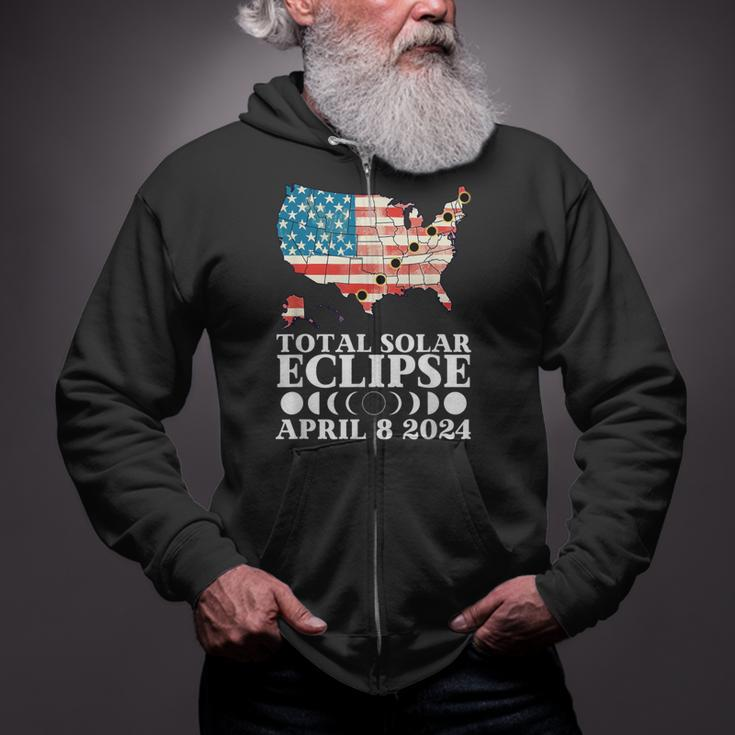 America Totality Total Solar Eclipse April 8 2024 Usa Map Zip Up Hoodie