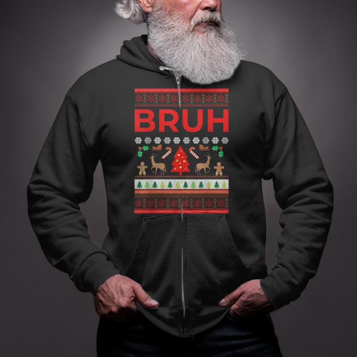 Bruh Ugly Christmas Sweater Brother Xmas Sweaters Bro Zip Up Hoodie