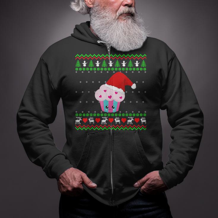 Cupcake Ugly Christmas Sweater Zip Up Hoodie