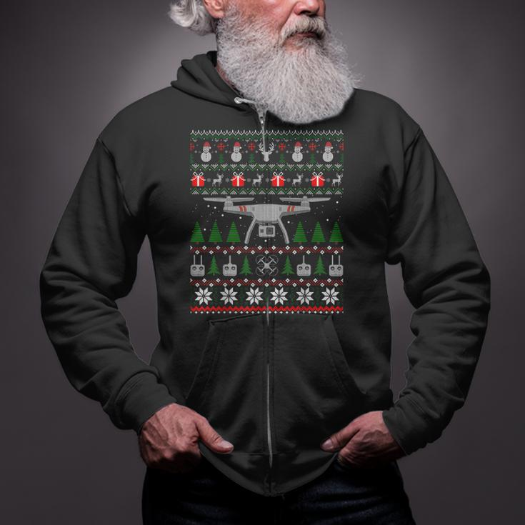 Drone Ugly Christmas Sweater Quadcopter Zip Up Hoodie