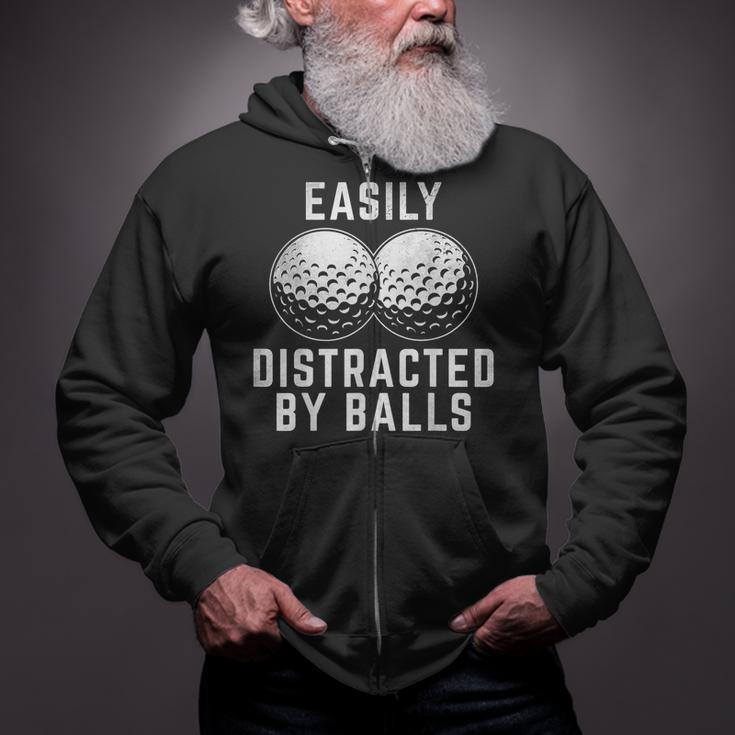 Easily Distracted By Balls Golfer Golf Ball Putt Zip Up Hoodie