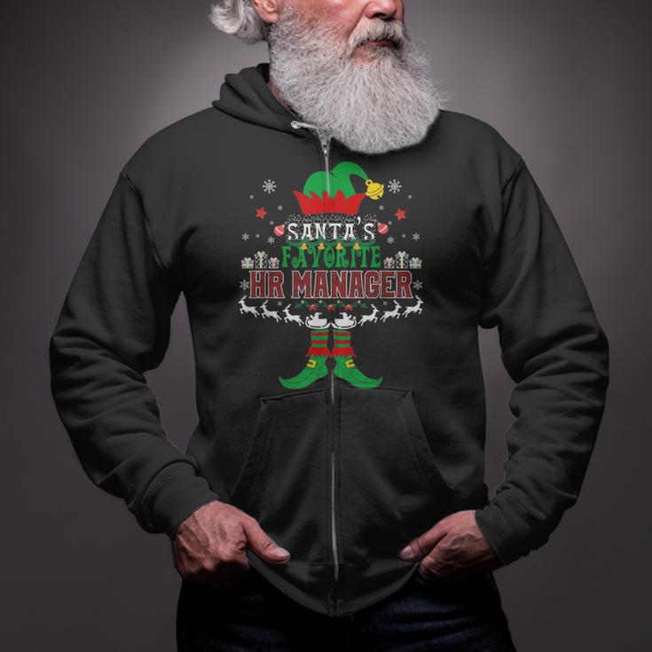 Elf Xmas Santa's Favorite Hr Manager Ugly Sweater Christmas Zip Up Hoodie