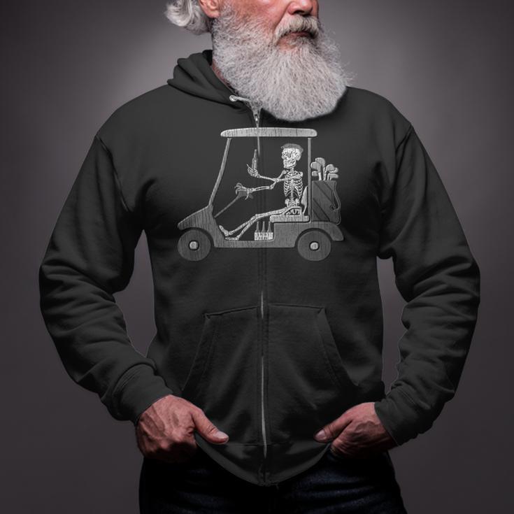 Forever Golfing Skeleton Driving A Golf Cart Zip Up Hoodie