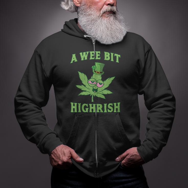 St Patricks Day A Wee Bit Highrish 420 Weed Marijuana Zip Up Hoodie