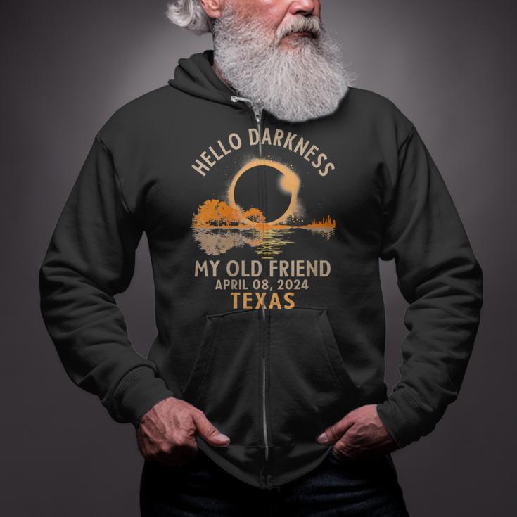 Hello Darkness My Old Friend Total Solar Eclipse 2024 Texas Zip Up Hoodie