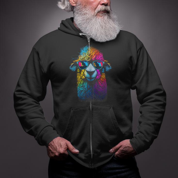 Lama Colorful Cool Alpaca Alpacalover Zip Up Hoodie