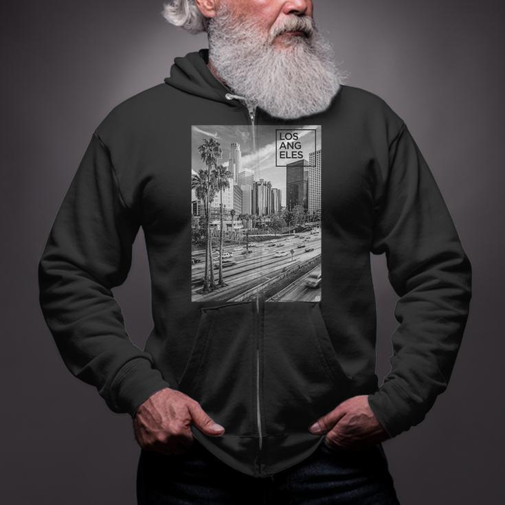 Los Angeles Realistic Photo With Los Angeles Text Apparel Zip Up Hoodie