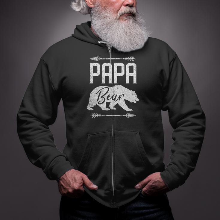 Mens Christmas For Men Papa Bear Dad Arrow Zip Up Hoodie