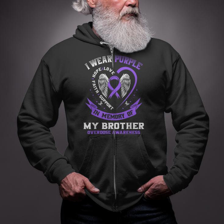 Overdose Awareness In Memory Of Brother Purple Ribbon Zip Up Hoodie