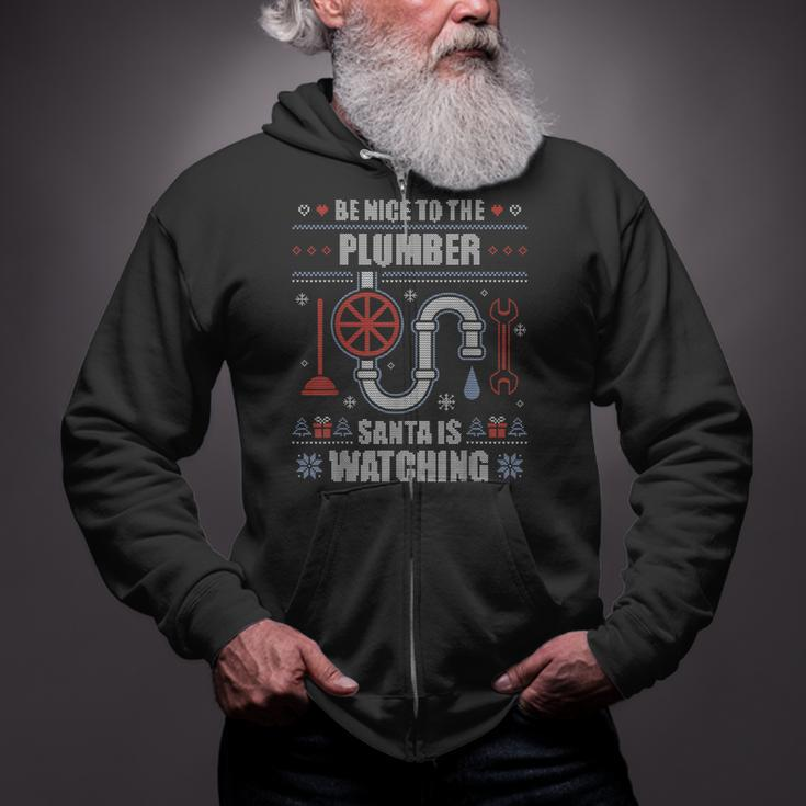 Plumber Ugly Christmas Sweater Plumbing Santa X-Mas Zip Up Hoodie