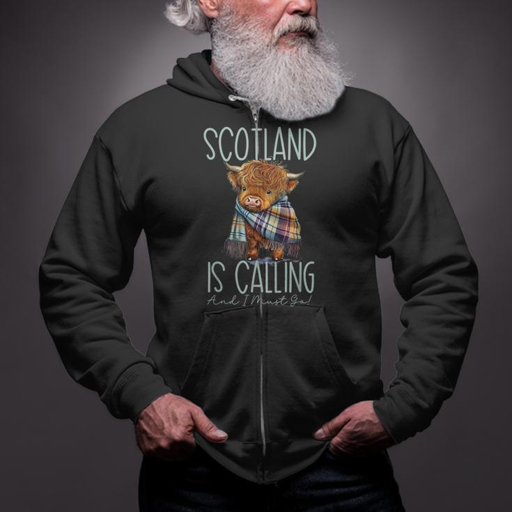 Scotland Is Calling And I Must Go Highland Cow Zip Up Hoodie