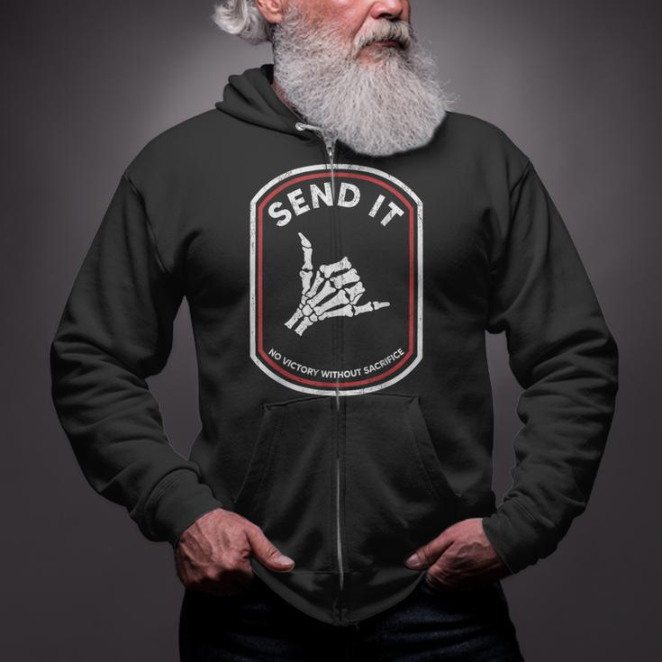 Send It No Victory Without Sacrifice Hand Bone Zip Up Hoodie