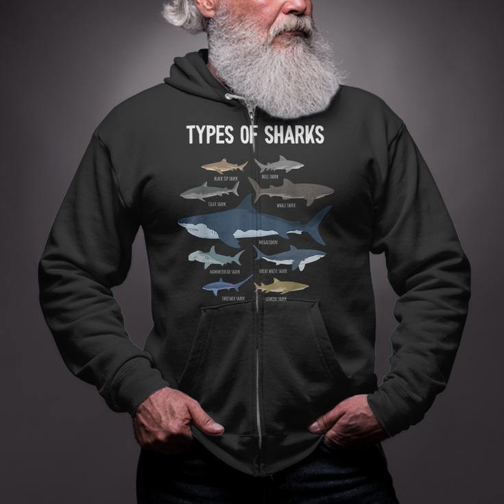 Shark Lover Types Of Sharks Kinds Of Sharks Shark Zip Up Hoodie