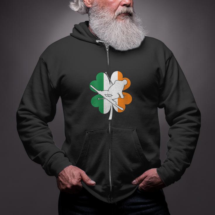 Skiing Shamrock Ireland Irish Flag Skiing St Patricks Day Zip Up Hoodie