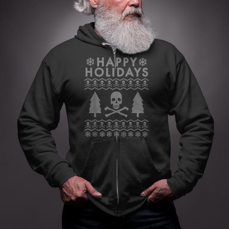 Skull And Crossbones Ugly Christmas Sweater Zip Up Hoodie
