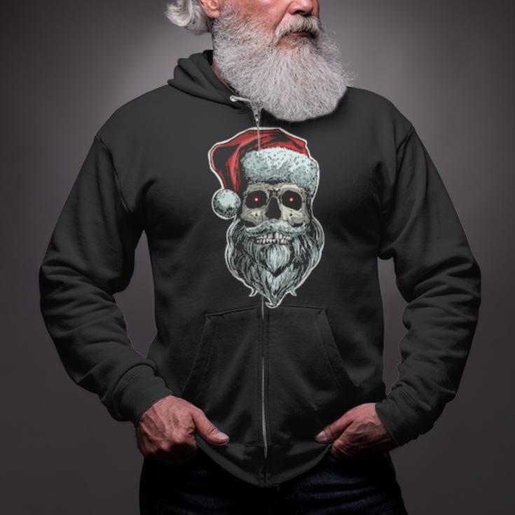 Skull Santa With Beard Skeleton Santa With Beard Zip Up Hoodie