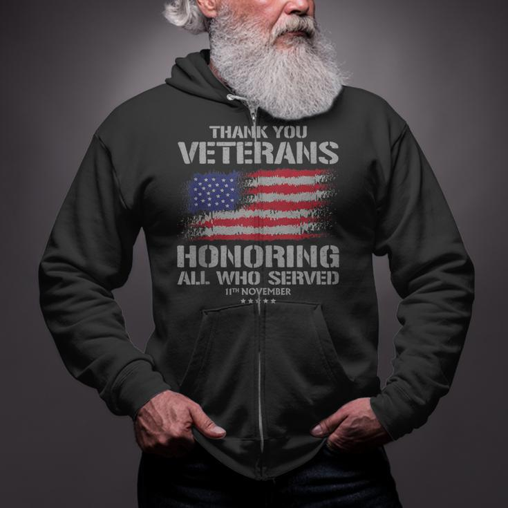 Thank You Veterans Day Honoring All Who Served Us Flag Zip Up Hoodie