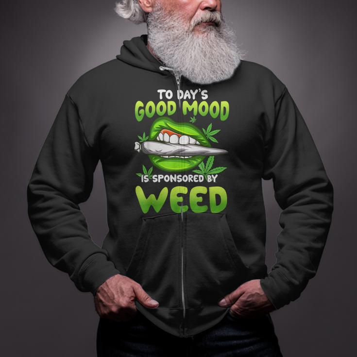 Todays Good Mood Is Sponsored By Weed Day Smoking Sexy Lips Zip Up Hoodie