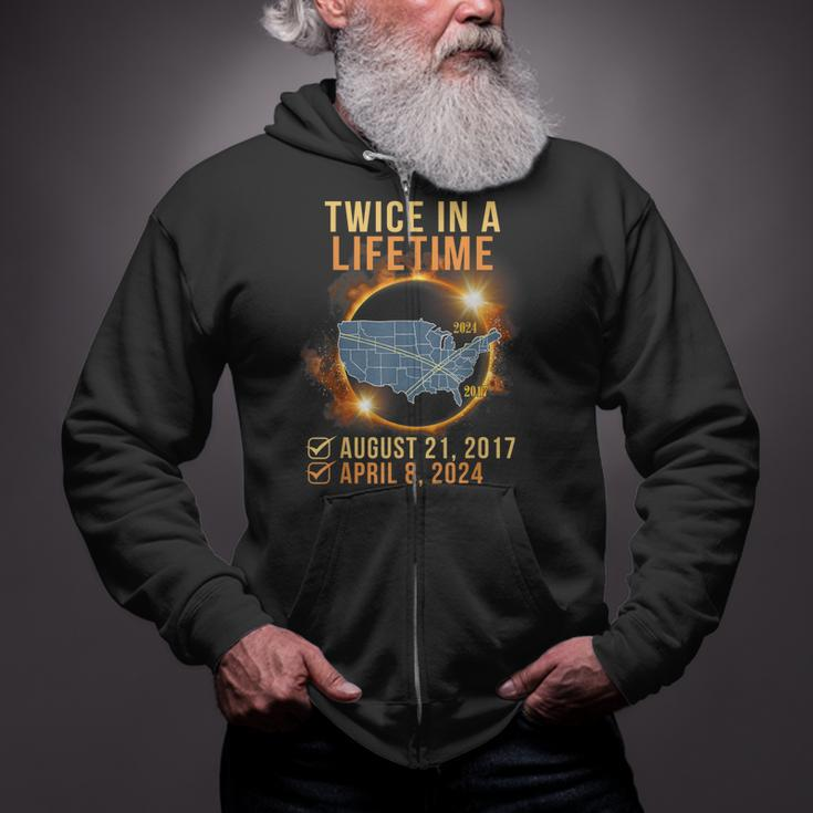 Total Solar Eclipse Clothing Twice In Lifetime April 8 2024 Zip Up Hoodie