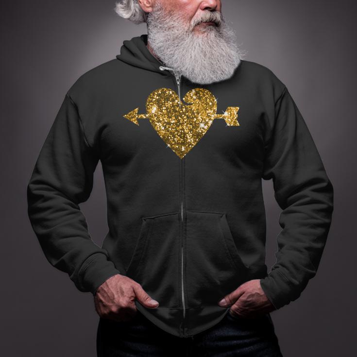 Valentines Day Gold Valentine Heart With Arrow Zip Up Hoodie