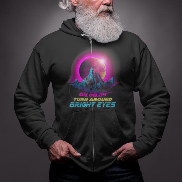 Vaporwave Total Solar Eclipse 2024 Turn Around Bright Eyes Zip Up Hoodie