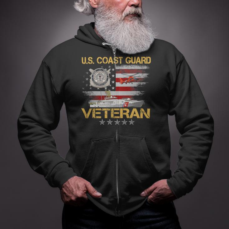 Veteran Vets US Coast Guard Veteran Flag Vintage Veterans Day Mens 150 Veterans Zip Up Hoodie