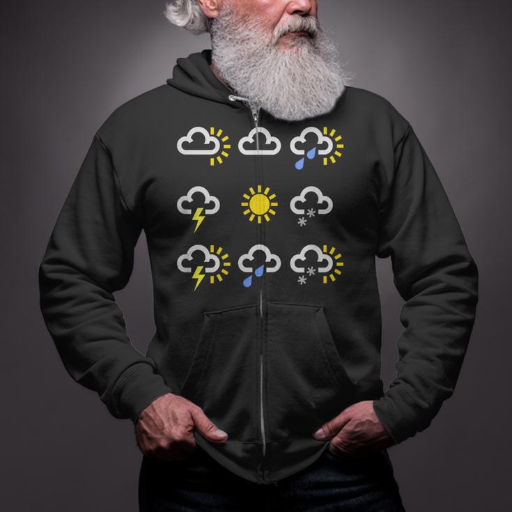 Weather Forecast Symbols Clouds Rain Sun Lightning Zip Up Hoodie