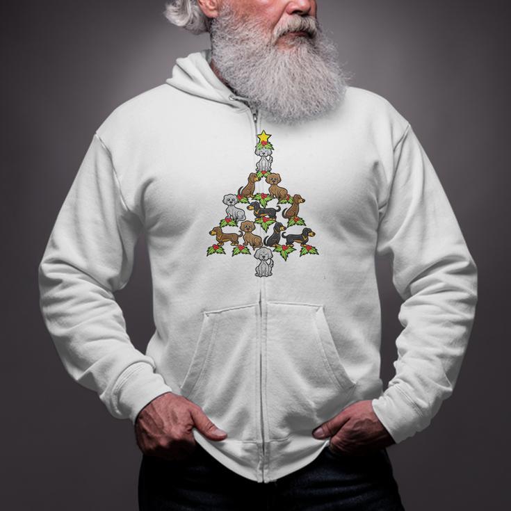 Dog Christmas Tree Holly Mistletoe Star Birth Jesus Savior Zip Up Hoodie