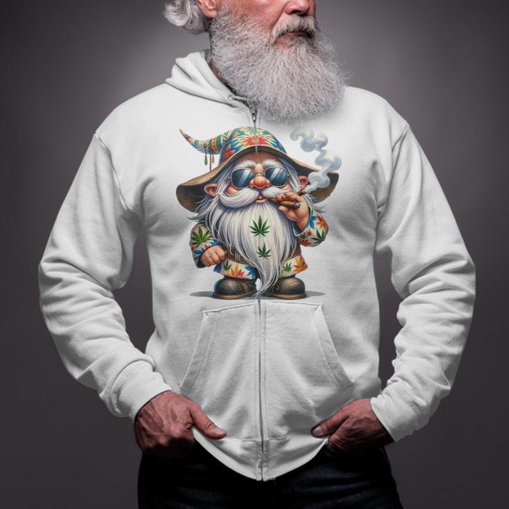 Hippie Gnome Smoking Weed Pot Leaf 420 Marijuana Cannabis Zip Up Hoodie