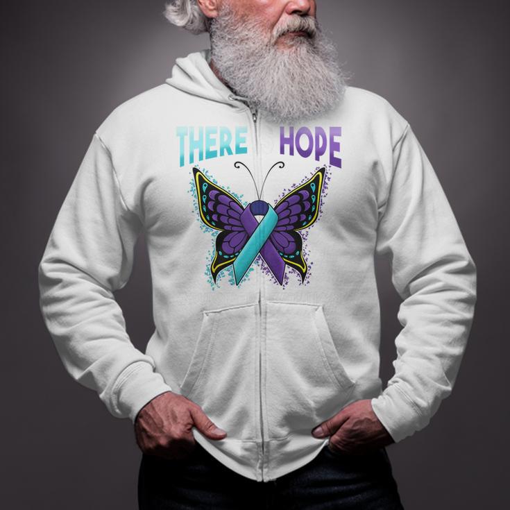 Suicide Prevention There Is Hope Butterfly Ribbon Zip Up Hoodie