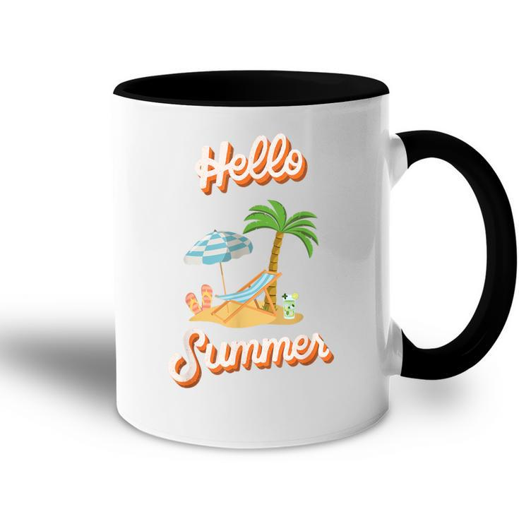 Hello Summer – Mit Sand Meer Sonnenschirm Und Palmenstimmung Tasse Zweifarbig