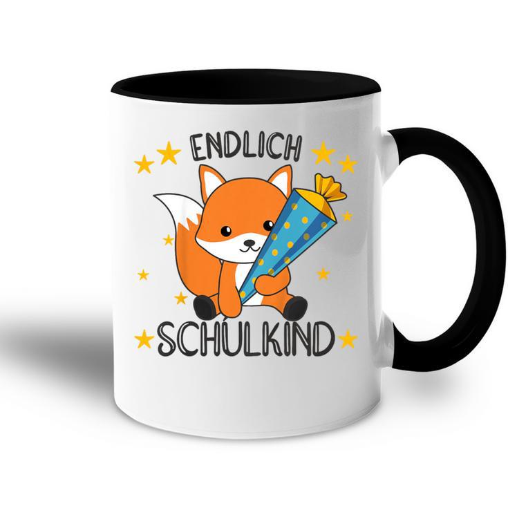 Kinder Endlich Schulkind 2024 Fox School Cone School Fox Gray Tasse Zweifarbig