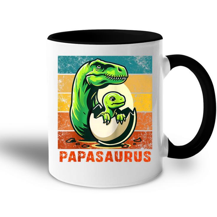 Retro Papasaurusatertag Bester Papa T-Rex Papa Dinosaur Raglan Tasse Zweifarbig