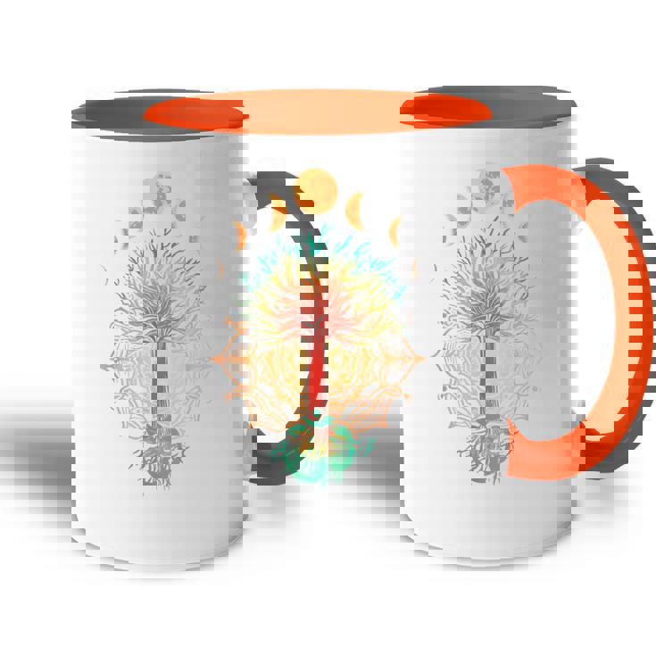 Fase Luna Om Espiritualidad & Símbolo Del Árbol De Meditación Accent Mug