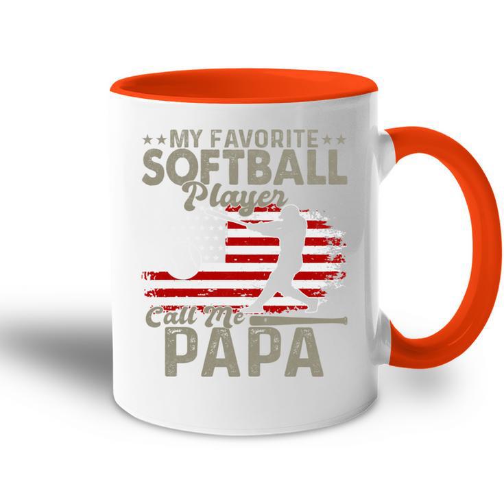 My Favorite Softball Player Calls Me Papa Amerikanische Flagge Tasse Zweifarbig