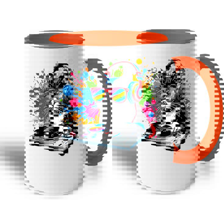 Gato Como Dj Y Djing Tocadiscos Edm Arte Pop Colorido Y Deejay Accent Mug