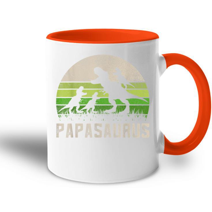 Herren 3 Kinder Saurier Papa T-Stück Spaßatertag Dinosaurierati Tasse Zweifarbig