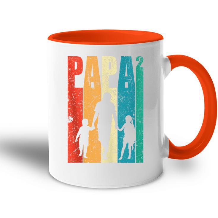 Papa Hoch 2 Dad Hoch 2 Kinder Zweifacher Papaatertag Retro Tasse Zweifarbig