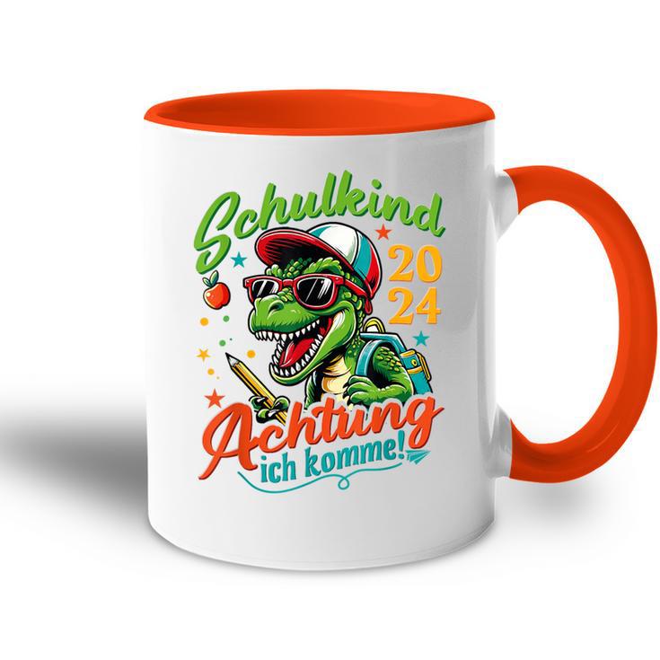 Schulkind 2024 T-Rex Dino Achtung Ich Komme Einschulung Tasse Zweifarbig