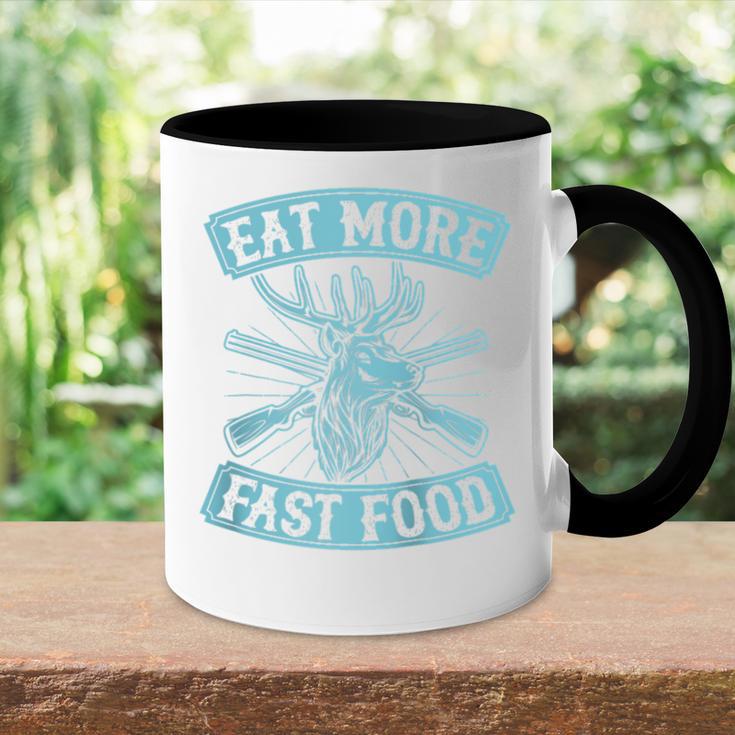 Eat More Fast Food Lustiger Hirsch Jagd Papa Witz Raglan Tasse Zweifarbig