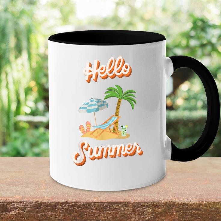 Hello Summer – Mit Sand Meer Sonnenschirm Und Palmenstimmung Tasse Zweifarbig