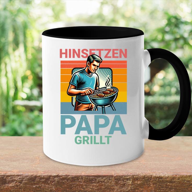 Hinsetzen Papa Grillt Bbq Spruch Tasse Zweifarbig