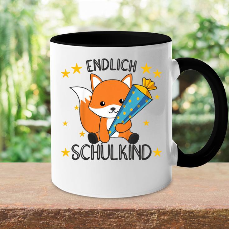 Kinder Endlich Schulkind 2024 Fox School Cone School Fox Gray Tasse Zweifarbig