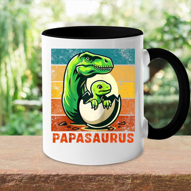 Retro Papasaurusatertag Bester Papa T-Rex Papa Dinosaur Raglan Tasse Zweifarbig