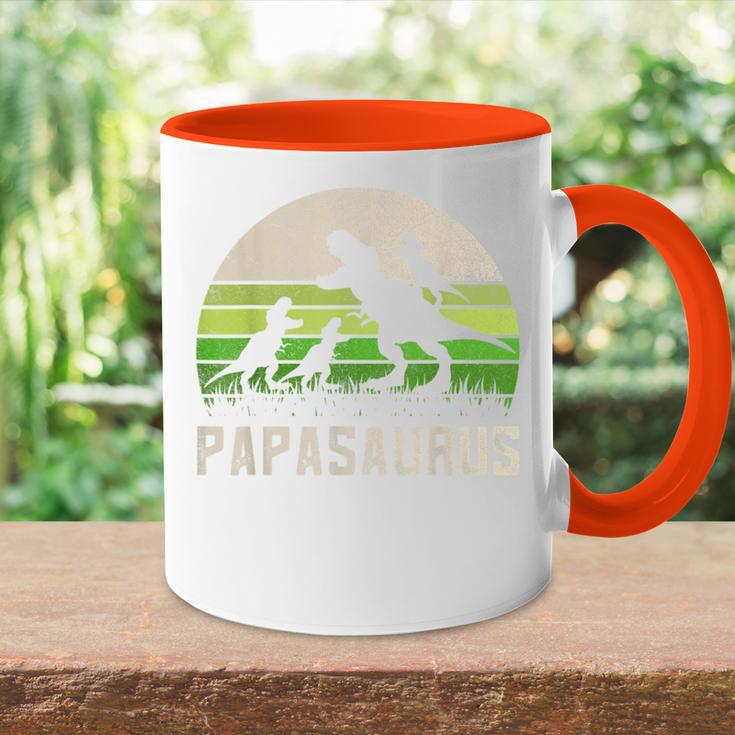 Herren 3 Kinder Saurier Papa T-Stück Spaßatertag Dinosaurierati Tasse Zweifarbig