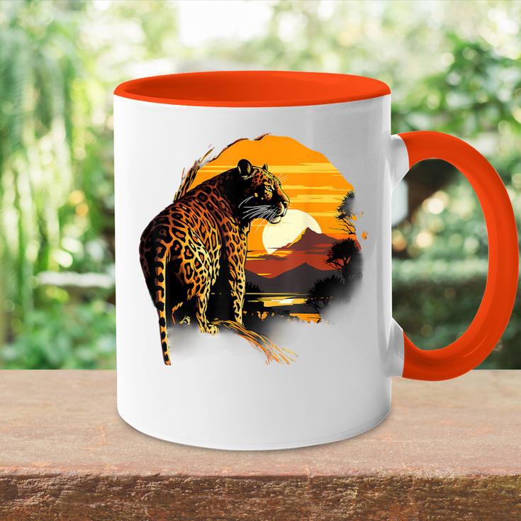 Leopard Savanne Sonnenuntergang Wildlife Safari Motiv Tierdruck Tasse Zweifarbig