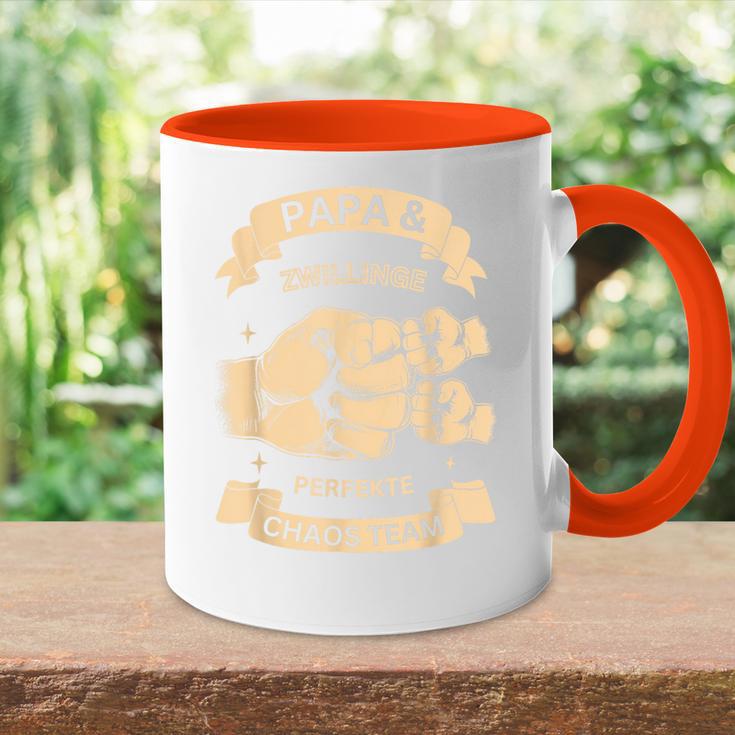 Papa & Zwillinge Perfekte Chaos Teamatertag Männertag Tasse Zweifarbig