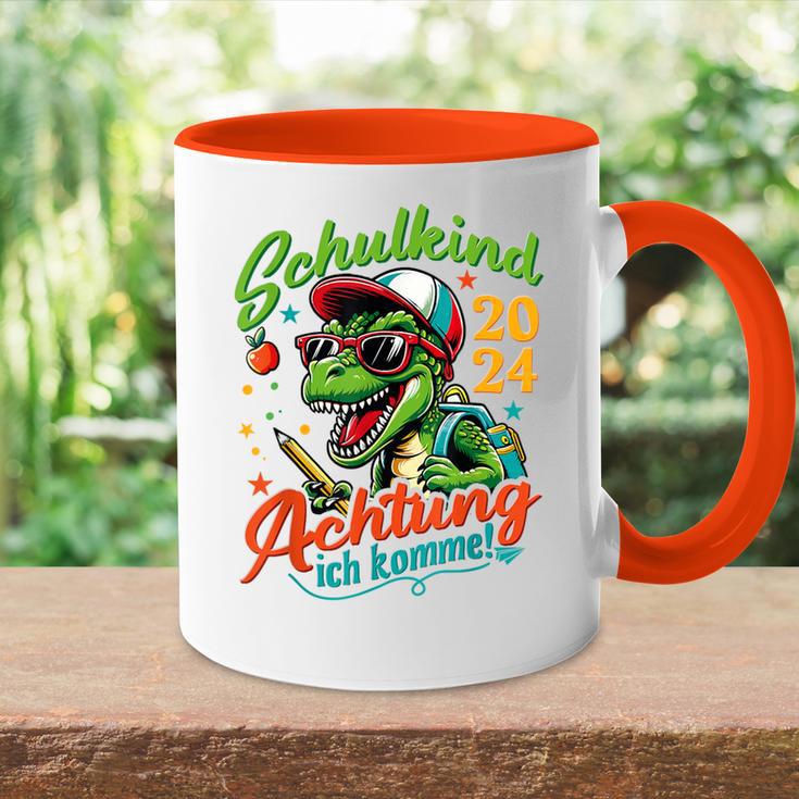 Schulkind 2024 T-Rex Dino Achtung Ich Komme Einschulung Tasse Zweifarbig