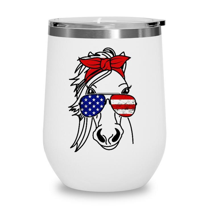 4Th Of July Patriotic Horse American Flag Sunglasses Wine Tumbler