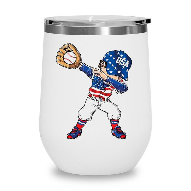 Baseball Softball Dabbing American 4Th Of July Usa Patriotic Wine Tumbler